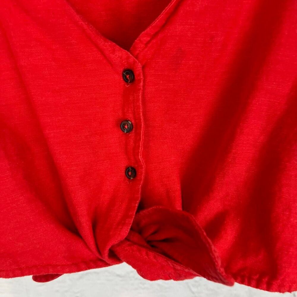 Roxy Women's Red V-Neck Button Down Flounce Sleev… - image 3